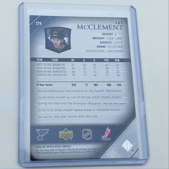 Jay McClement Upper Deck Young Guns Rookie Card 2005/06 Card #224 Blues - Picture 2 of 2